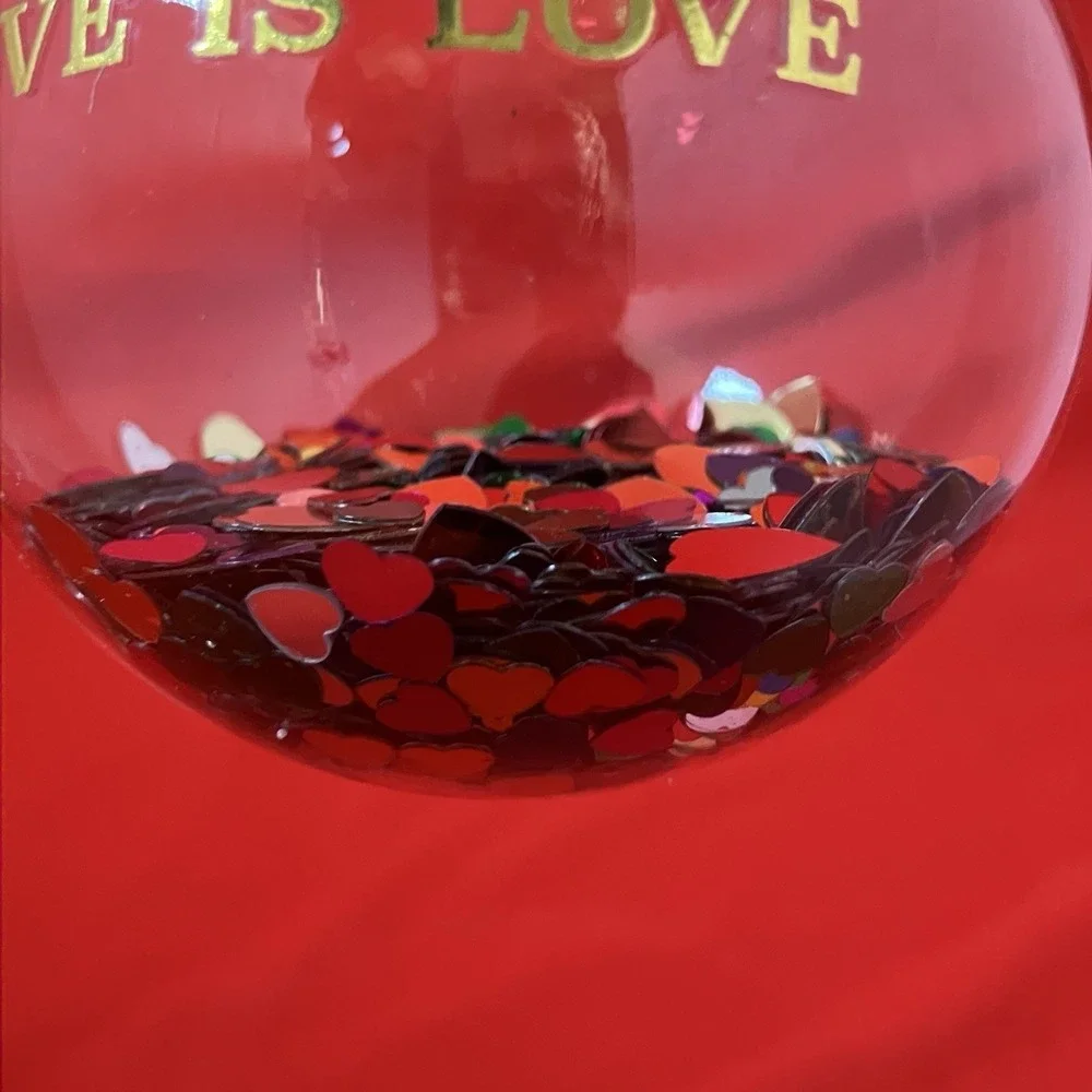 Pottery Barn West Elm Christmas Ornament Love Is Love Heart Confetti Hand Blown